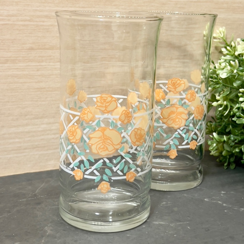 4 vintage Libby glasses, peach pink glasses